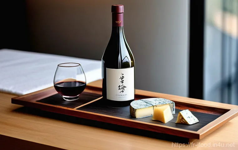 일본 주류 페어링 팁 - **Prompt:** A sophisticated close-up photograph showcasing a premium Japanese Junmai Kimoto sake ele...