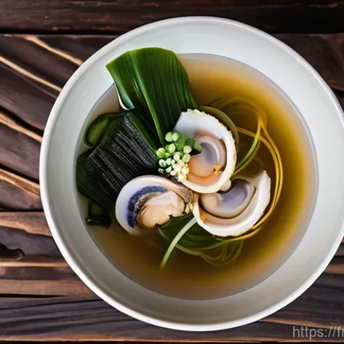 Home 16 일본 대표적인 수프 종류 - **Prompt 1: A Serene Bowl of Clear Dashi Soup with Delicate Seafood**
A close-up, beautifully co...