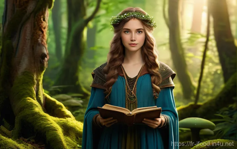 초밥용 생선 고르는 법 - **Enchanted Forest Mage Apprentice:** A young woman, appearing around 16-18 years old, stands amidst...