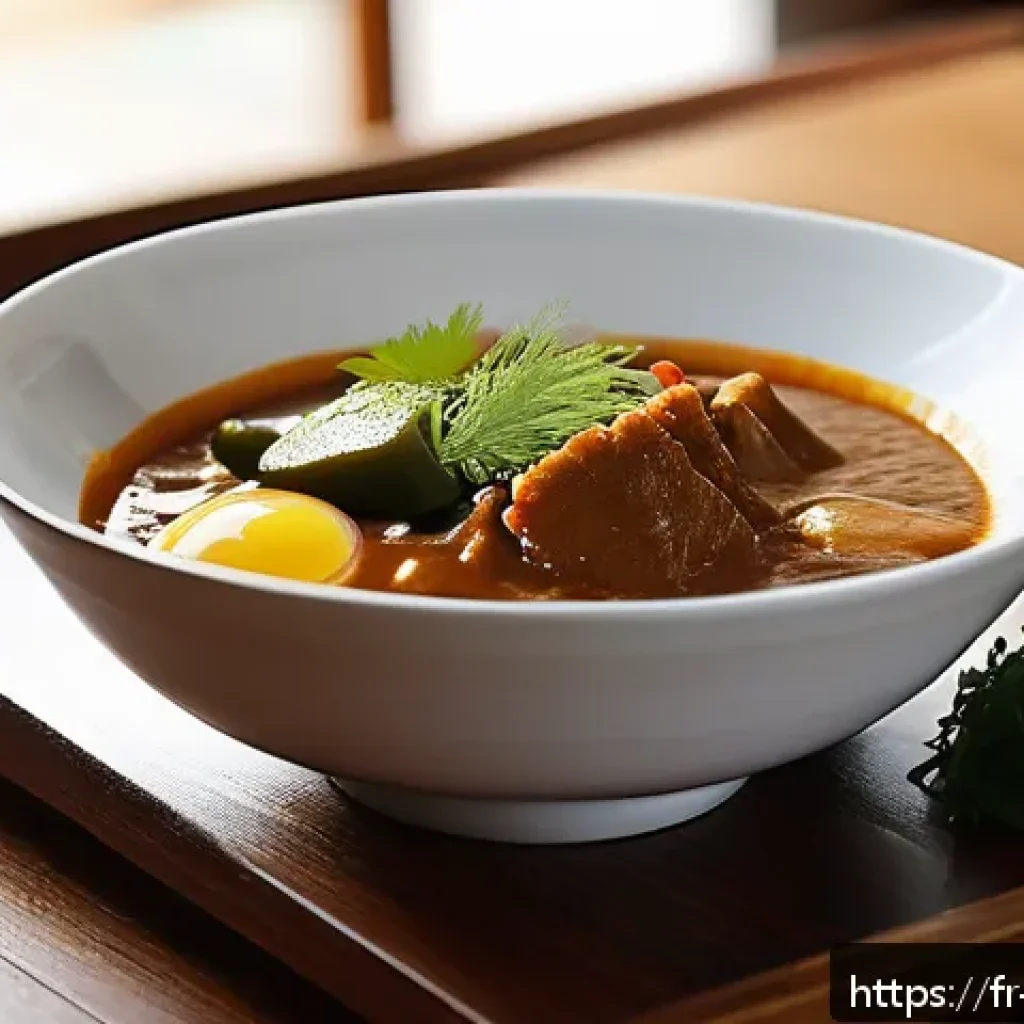 일본 카레 브랜드 비교 - A cozy French home dining scene featuring a steaming bowl of Japanese curry with a thick, creamy tex...